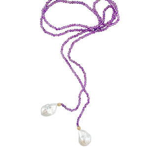 Amethyst Lariat with Baroque Pearls