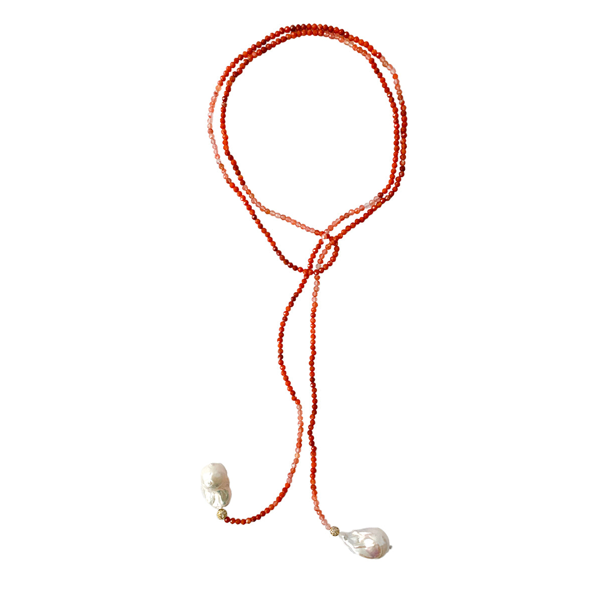 Carnelian Lariat with Baroque Pearls