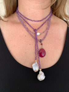 Amethyst Lariat with Baroque Pearls